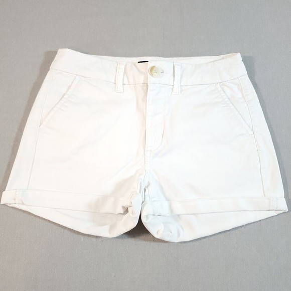 American Eagle Shorts High Rise Shortie White Stretch Cuffed Size 0 Outfitters - Picture 9 of 11